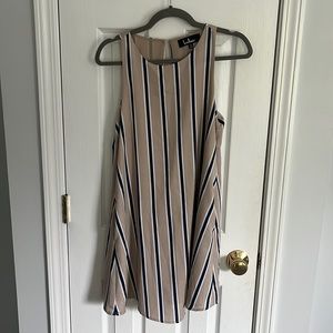 Sleeveless, stripped, short formal dress with pockets